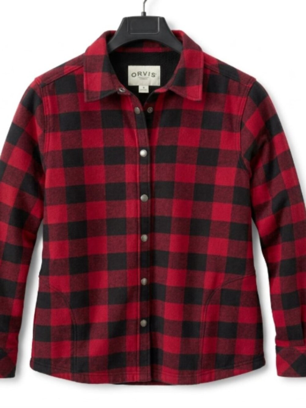 Orvis Red & Black Buffalo Plaid Button Fleeced Lined Flannel Jacket Womens LG